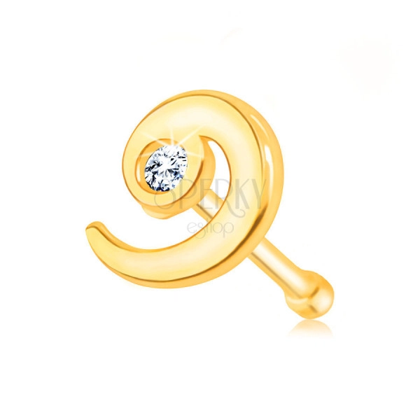 Piercing in oro giallo 14K, forma dritta - spirale con diamante chiaro