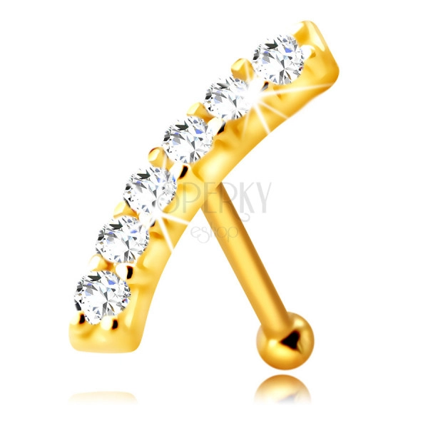 Piercing dritto al naso, in oro giallo 14K - striscia curva con diamanti chiari