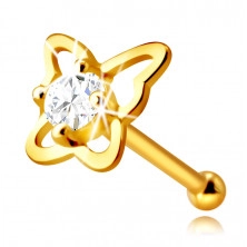 Piercing al naso, in oro giallo 14K, con diamante - contorno farfalla con diamante, 2,0 mm