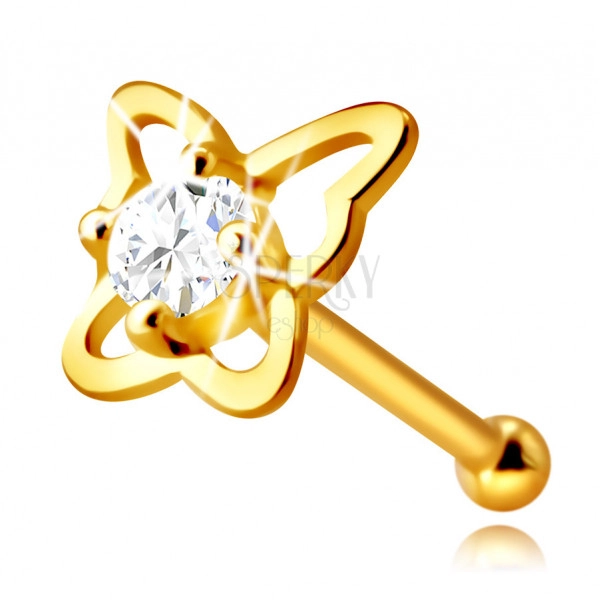 Piercing al naso, in oro giallo 14K, con diamante - contorno farfalla con diamante, 2,0 mm