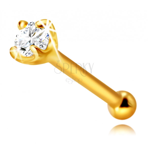 Piercing al naso in oro giallo 585, con diamante, dritto - diamante brillante in montatura, 1,75 mm