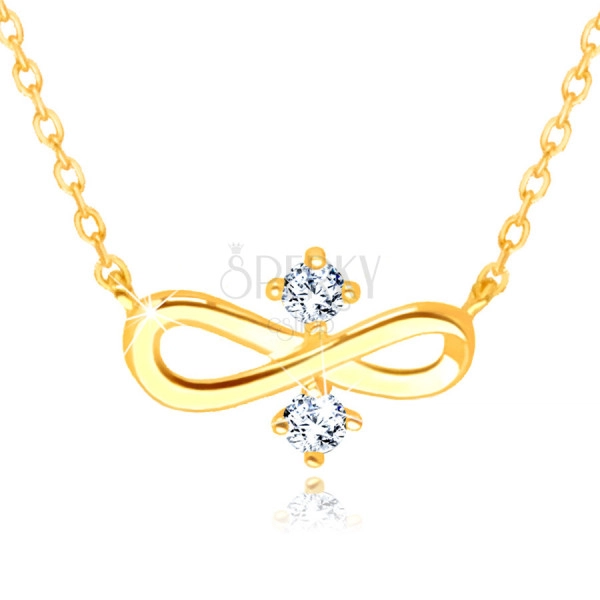 Collana in oro giallo 585 – simbolo “INFINITY”, due diamanti chiari