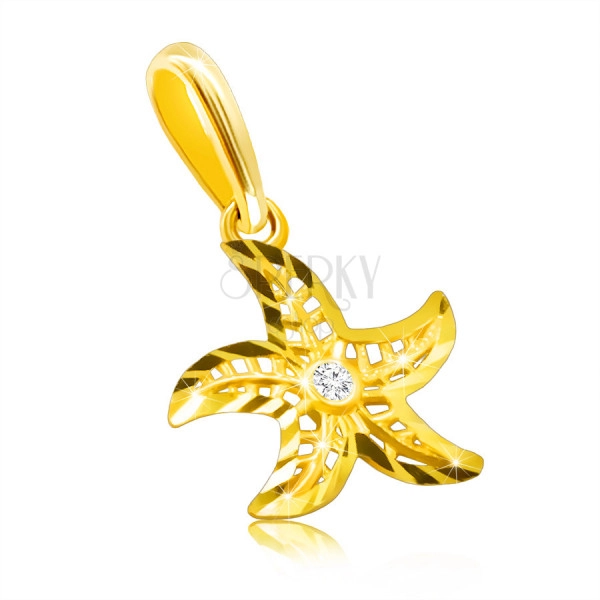 Ciondolo con diamante, in oro giallo 14K - modello stella marina, diamante chiaro, rotondo