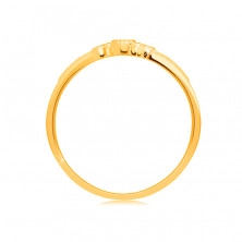 Anello in oro giallo 14K, con diamante - rubino in montatura, diamanti chiari, piccole palline