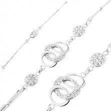 Bracciale in argento 925 - maglie brillanti, cerchi intrecciati, anelli, zirconi chiari