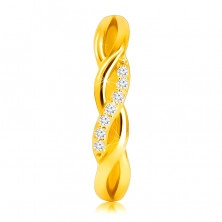 Anello brillante in oro giallo 14K - increspature intrecciati, linea in diamanti