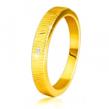Anello in oro giallo 14K, con diamante - intagli sottili decorativi, diamante chiaro, 1,5 mm