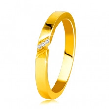 Fede in oro giallo 14K - anello con intaglio sottile, diamanti chiari