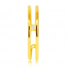 Anello in oro giallo 14K - lati sottili ed aperti, diamante chiaro