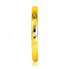 Fede in oro giallo 14K - scritta “LOVE” con diamante, superficie liscia, 1,5 mm