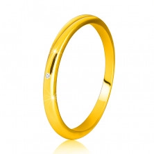 Anello in oro giallo 14K - lati sottili, lisci, diamante chiaro