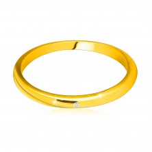 Anello in oro giallo 14K - lati sottili, lisci, diamante chiaro