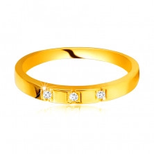 Anello in oro giallo 585 - lati brillanti, tre diamanti brillanti