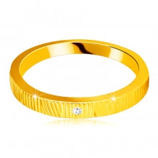 Anello in oro giallo 14K, con diamante - intagli sottili, diamante chiaro, 1,3 mm