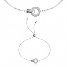 Bracciale in argento 925 - cerchio con zirconi, maglia con superficie brillante e zircone