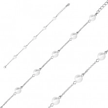 Bracciale in acciaio colore argento, palline perlacei sulla catena