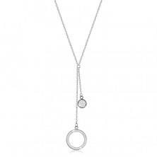 Collana in acciaio - grande contorno anello con cristalli, anello piano, ciondoli in colore argento