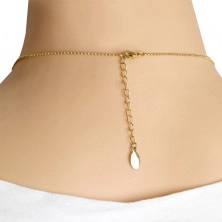 Collana in acciaio colore dorato - catena a pallina, due anelli incrociati, pallina perlacea