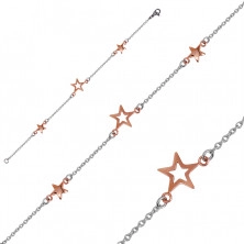 Bracciale in acciaio - tre stelle in colore rame, catena sottile