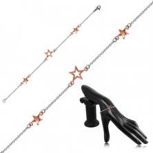 Bracciale in acciaio - tre stelle in colore rame, catena sottile
