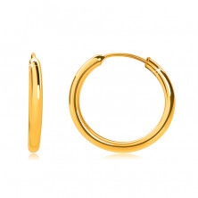 Orecchini in oro 14K cerchi, lati rotondi, superficie liscia e molto brillante, 14 mm