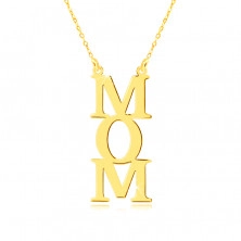 Collana in oro giallo 14K  - scritta "MOM", lettere una sotto l'altra, catena a piccole maglie
