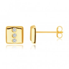 Orecchini in oro giallo 14K con diamante - rettangolo con tre diamanti rotondi, chiusura a bottone