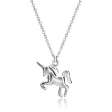 Collana in argento 925 - unicorno al galoppo, catena realizzata a maglie ovali