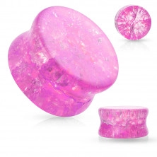 Plug all'orecchio, a forma di sella in vetro con bordi arrotondati, colore rosa, effetto spezzato
