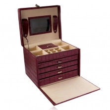 Confezione regalo, per gioiello, in colore bordeaux-viola, modello coccodrillo, dettagli in metallo colore argento
