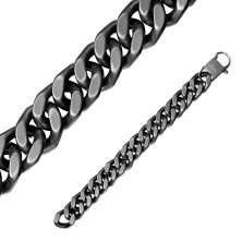 Bracciale in acciaio - maglie ovali larghe unite in serie, superficie nera opaca, 16 mm
