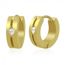 Orecchini realizzati in acciaio inossidabile - anello in colore dorato con intaglio e zircone chiaro
