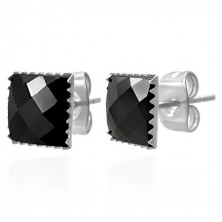Orecchini realizzati in acciaio 316L - zircone nero, quadrato, 9 mm