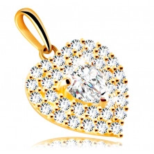 Ciondolo in oro 9K - cuore ornato con zirconi brillanti, con un cuore in zircone