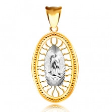 Ciondolo in oro combinato 375 - medaglione con Vergine Maria con mani unite