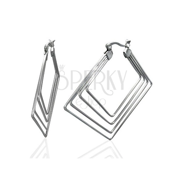 Orecchini in acciaio, colore argento - quattro quadrati, 40 mm
