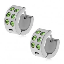 Orecchini in acciaio, colore argento - cerchi con zirconi verdi