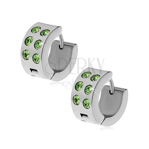 Orecchini in acciaio, colore argento - cerchi con zirconi verdi