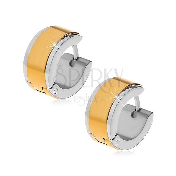 Orecchini realizzati in acciaio inossidabile 316L - cerchi con striscia centrale in colore dorato