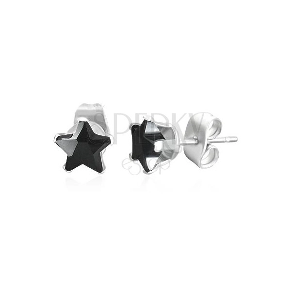 Orecchini in acciaio, colore argento con stella in zircone nero