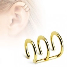 Piercing falso all'orecchio in acciaio - tre cerchi in color dorato