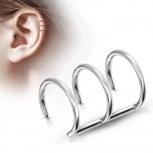 Piercing falso all'orecchio in acciaio 316L - tre anelli in color argento