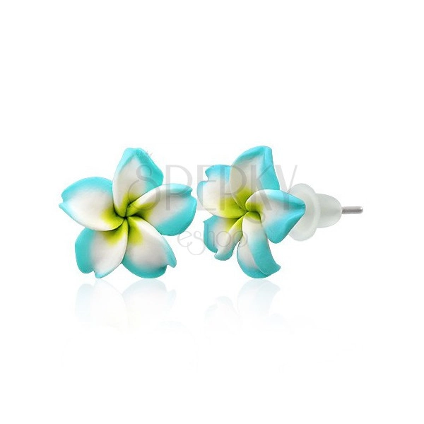 Orecchini piccoli Fimo - fiore bianco - turchese