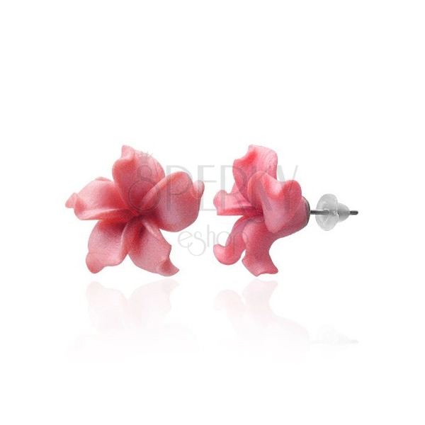 Fimo orecchini a forma di fiore - petali ondulati in color rosa