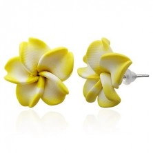 Orecchini di materiale FIMO - fiore color giallo - bianco