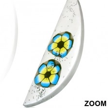Orecchini in materiale FIMO - lacrima bianca, fiori in due colori, brillantini