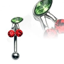 Piercing al sopracciglio - ciliegia con zirconi in color verde e rosso
