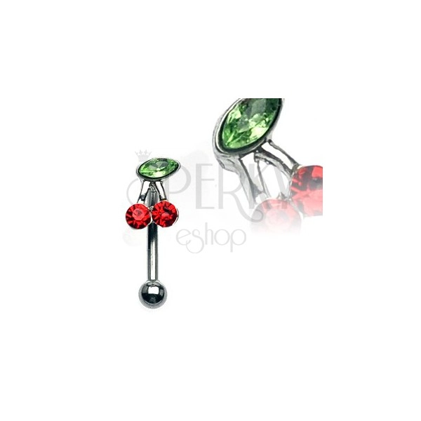 Piercing al sopracciglio - ciliegia con zirconi in color verde e rosso