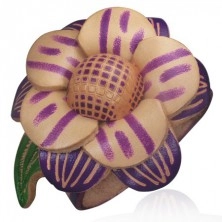 Bracciale in pelle - viola, fiore grande
