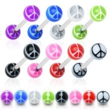 Piercing lingua - sfere colorate con simbolo di pace